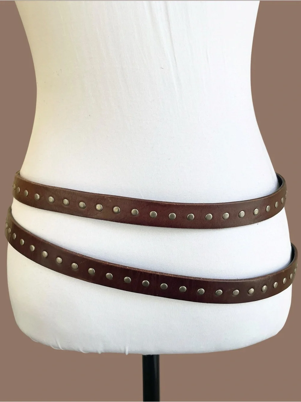 Silpada Designs Brown Studded Leather Belt Double Wrap O Ring Boho 90s Size L
